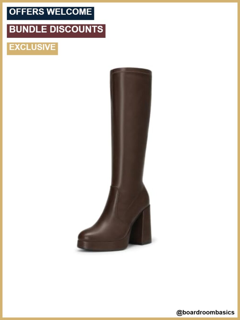 Women's Chunky Platform Knee High Heeled Boots Faux Leather Tall Zip-Up